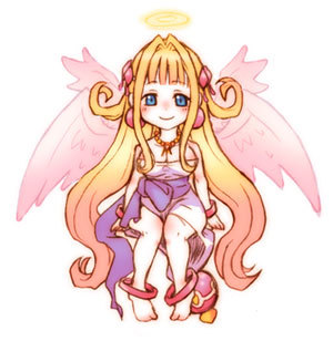 blonde_hair, blue_eyes, halo, long_hair, lowres, marl_kingdom, nippon_ichi, smile