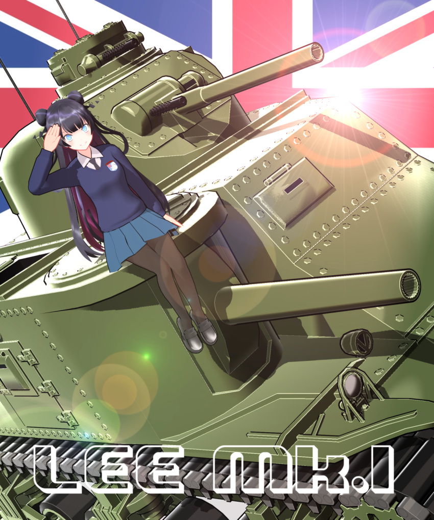 1girl, 3d, blue_eyes, english, girls_und_panzer, ground_vehicle, highres, islander_(venom_nf3)