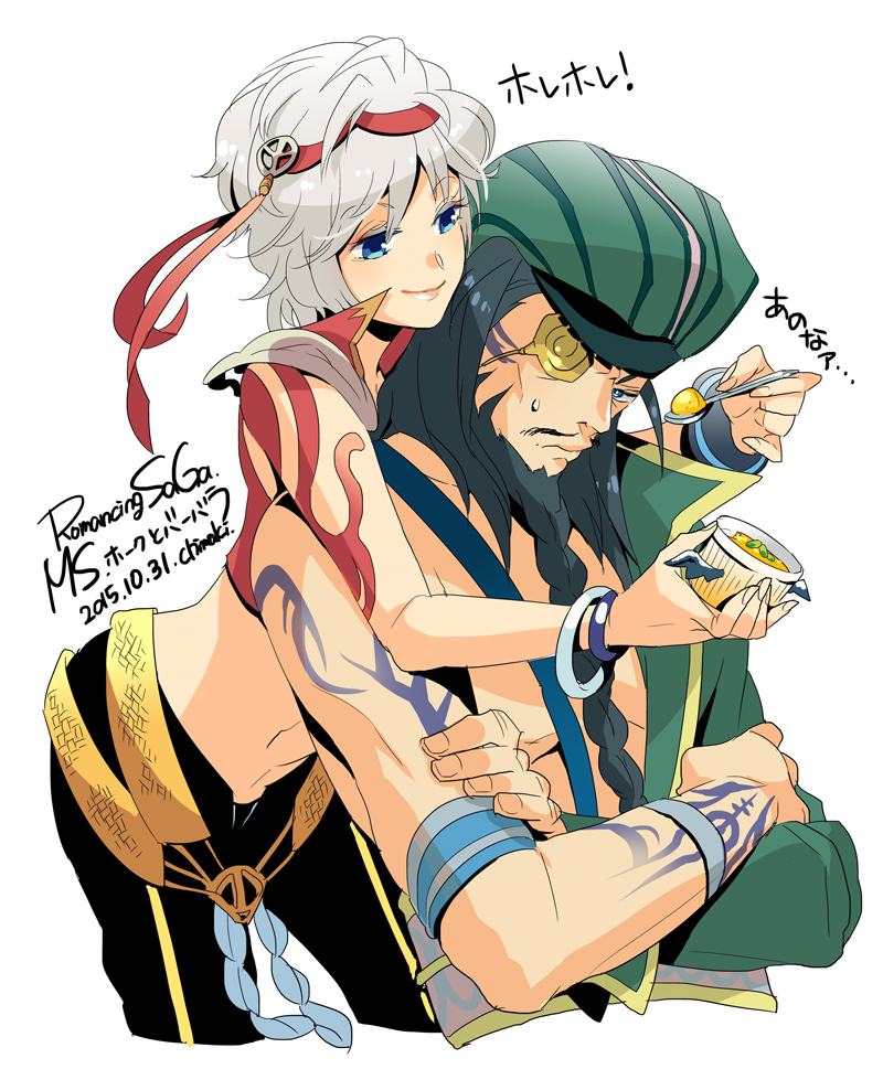 1boy, 1girl, barbara_(romancing_saga), blue_eyes, chimaki_(impressiveanarchy), closed_mouth, hawke_(romancing_saga), long_hair
