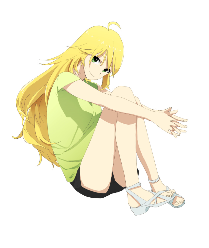 1girl, ahoge, blonde_hair, breasts, epitaph_(1122), green_eyes, highres, hoshii_miki