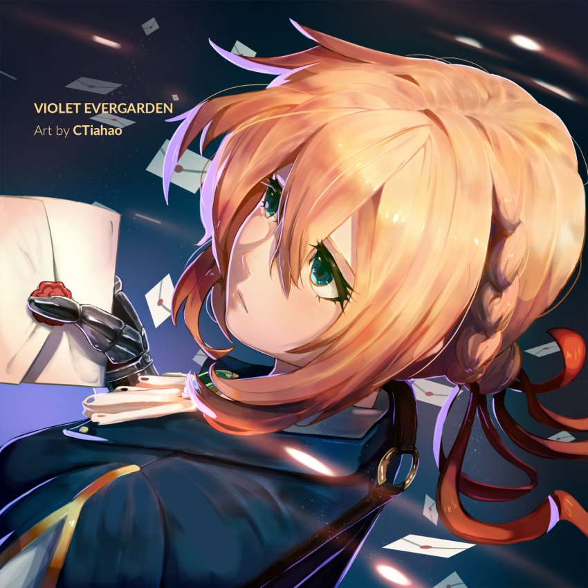 1girl, bangs, blonde_hair, blue_eyes, blue_jacket, braid, brooch, ctiahao