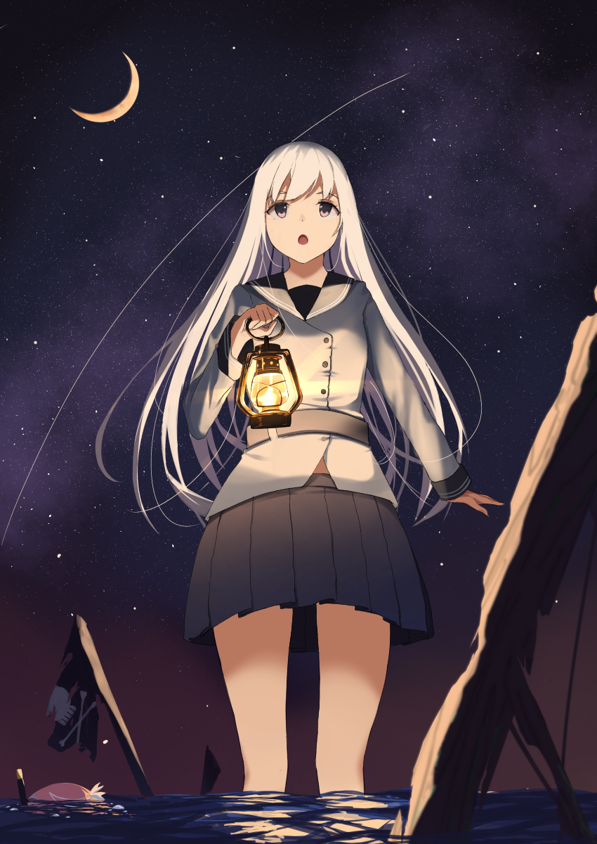 1girl, :o, candle, crescent, hibiki_(kantai_collection), highres, kantai_collection, lamp