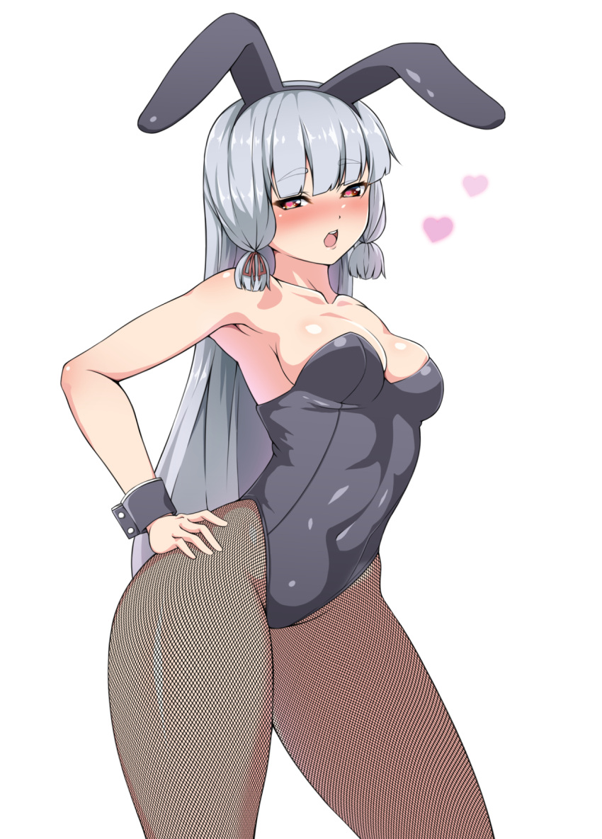 1girl, animal_ears, bangs, bare_shoulders, black_legwear, black_leotard, blunt_bangs, blush