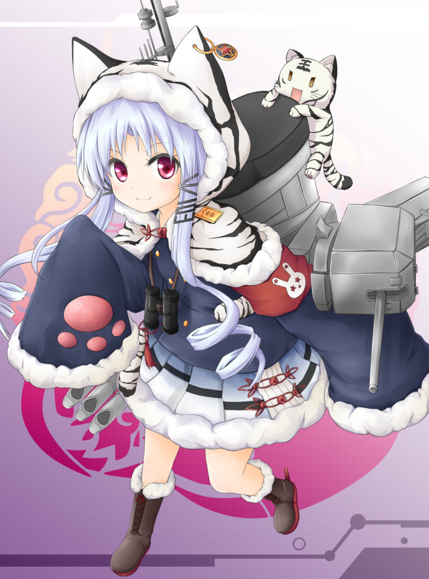 1girl, animal_hood, armband, azur_lane, boots, cannon, chang_chun_(azur_lane), highres