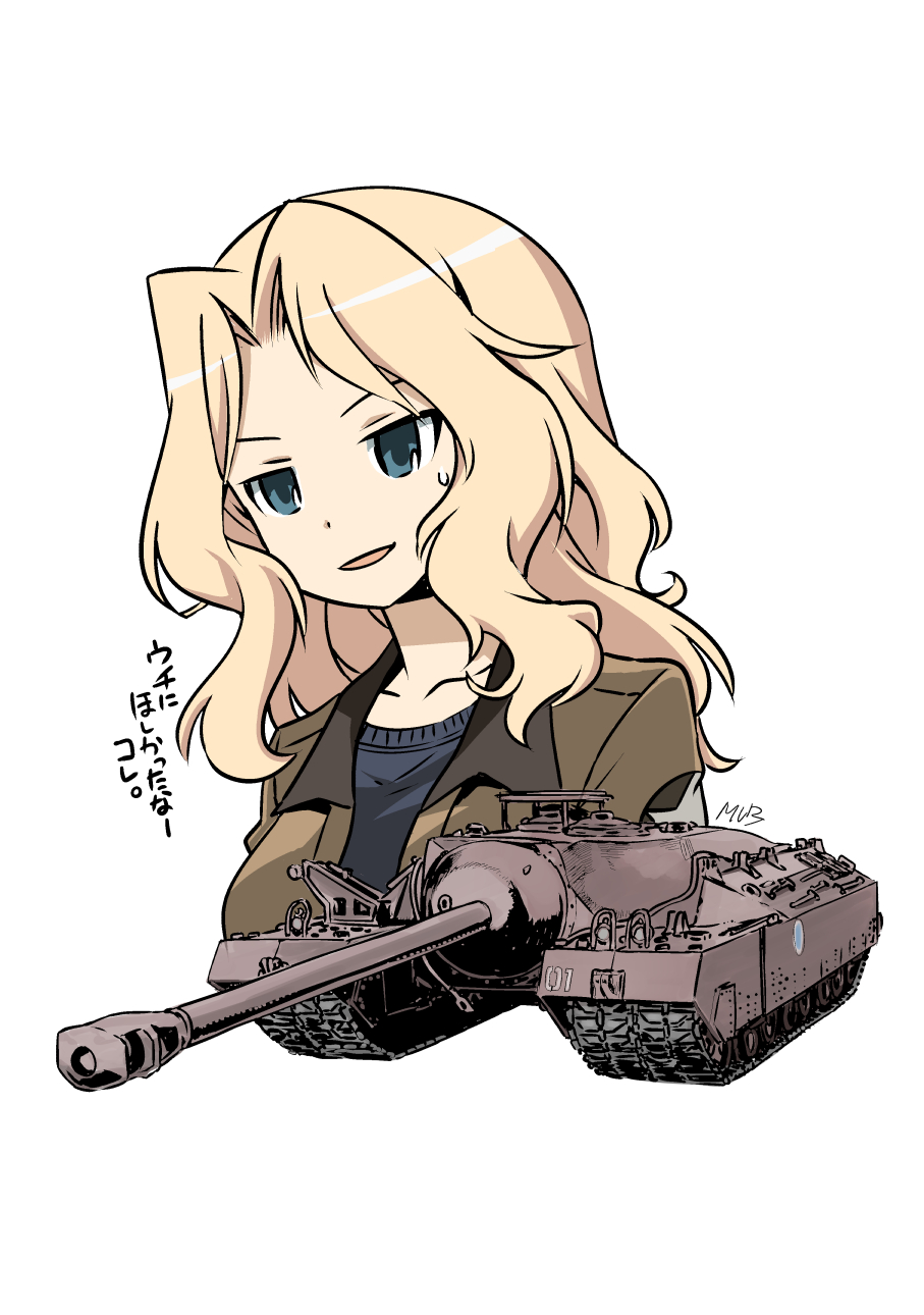 1girl, blonde_hair, blue_eyes, girls_und_panzer, ground_vehicle, highres, kay_(girls_und_panzer), long_hair