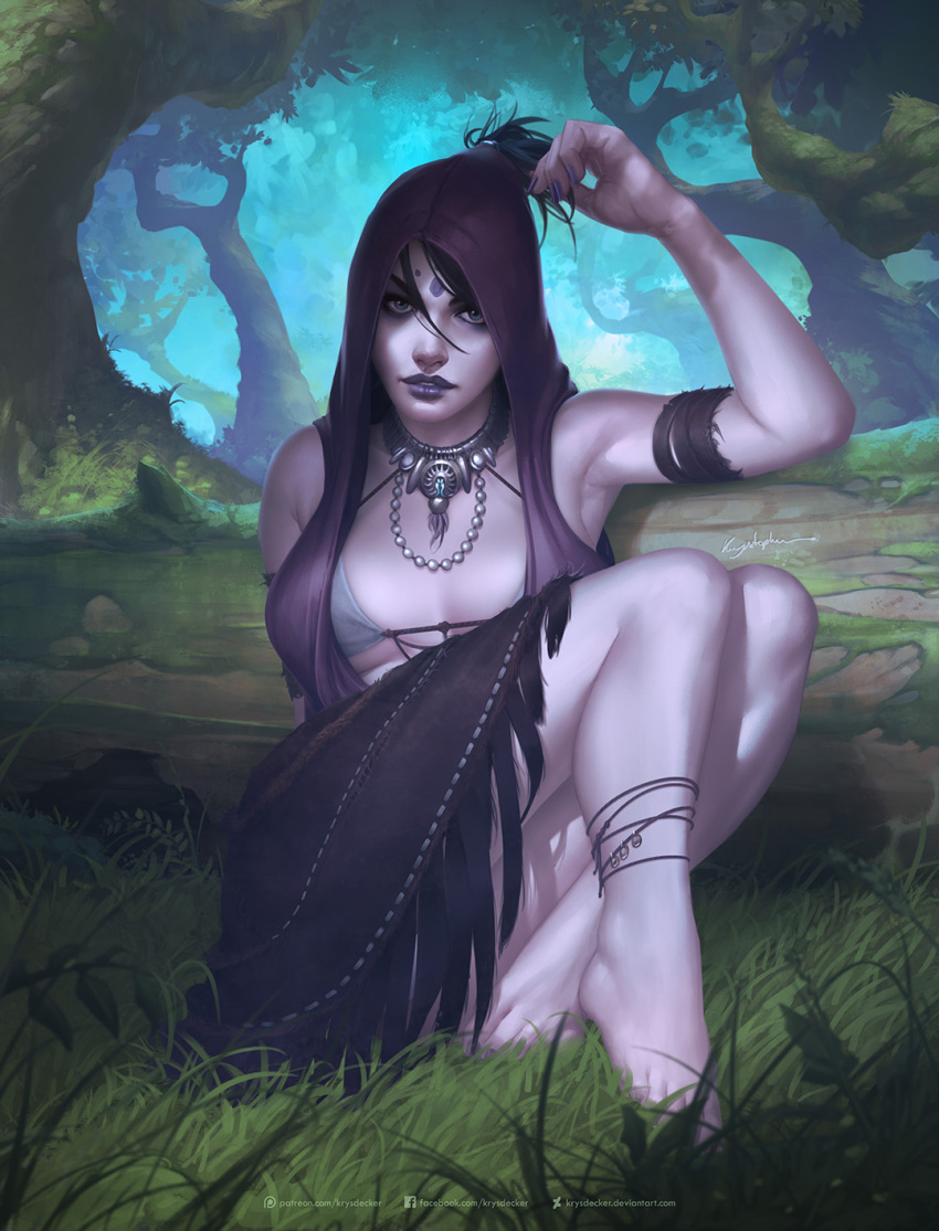 1girl, black_hair, blue_eyes, breasts, dragon_age, dragon_age:_origins, dress, facial_mark