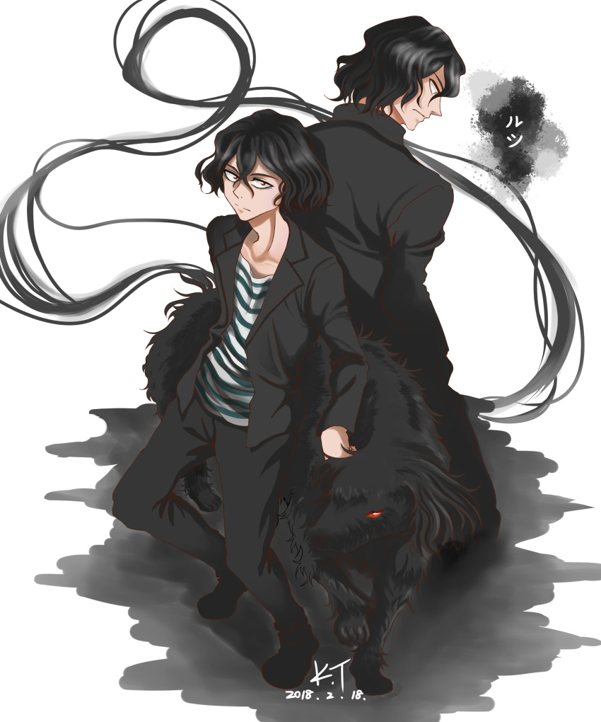 1boy, absurdres, alternate_form, artist_name, black_hair, black_pants, brown_eyes, dated