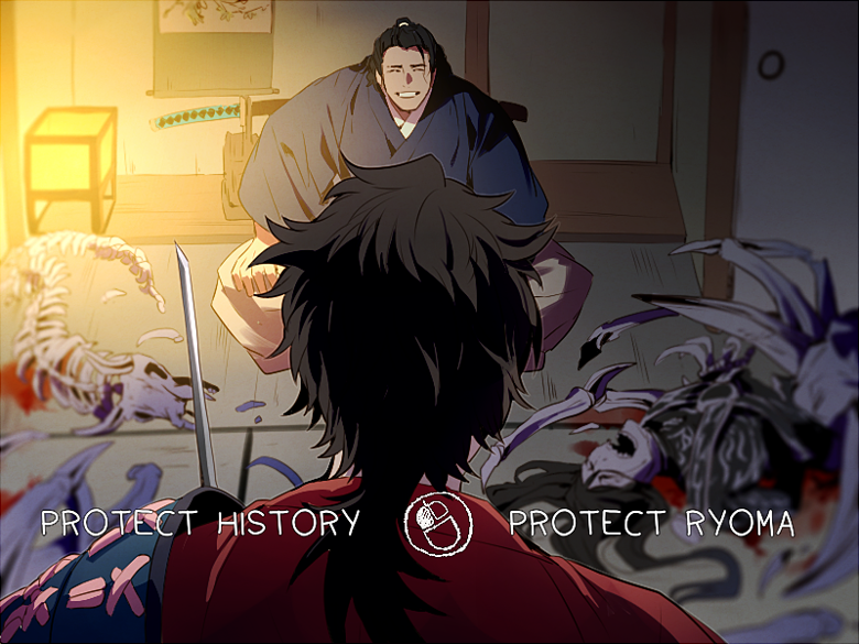 2boys, ^_^, black_hair, brown_hair, closed_eyes, enemy_tantou, enemy_wakizashi, english