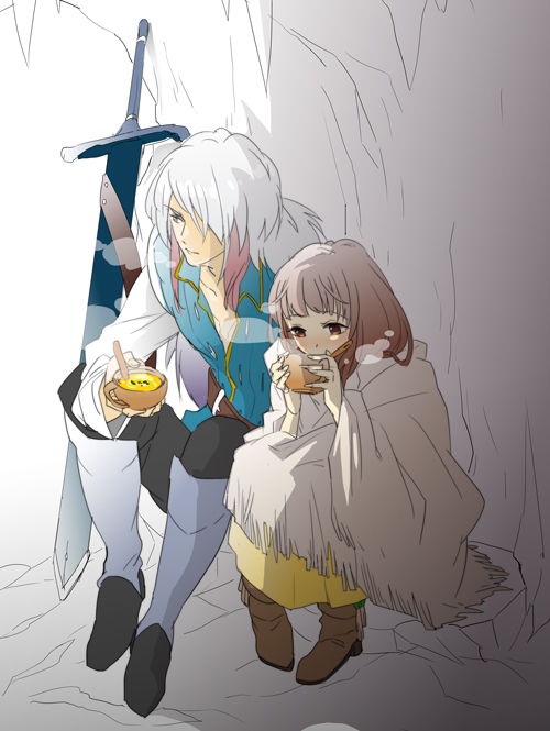 1boy, 1girl, brown_eyes, brown_hair, character_check, chimaki_(impressiveanarchy), claudia_(saga), closed_mouth