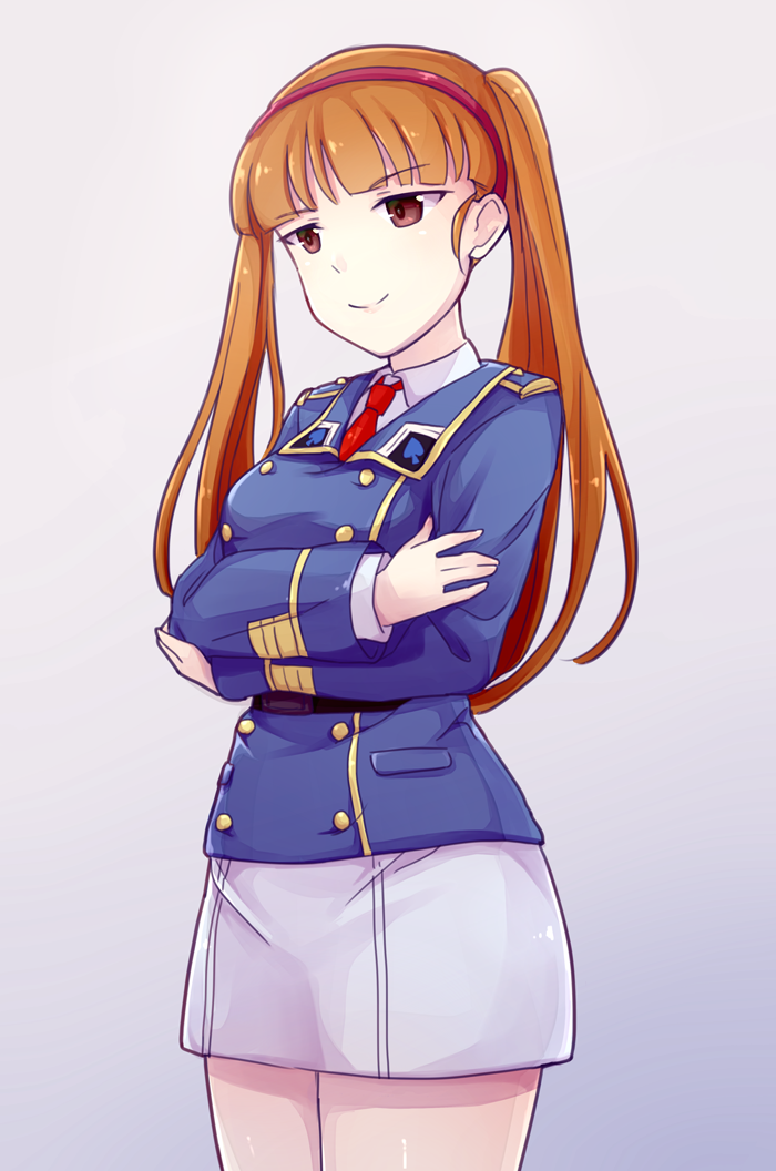 1girl, bangs, black_belt, blue_jacket, blunt_bangs, brown_eyes, brown_hair, closed_mouth