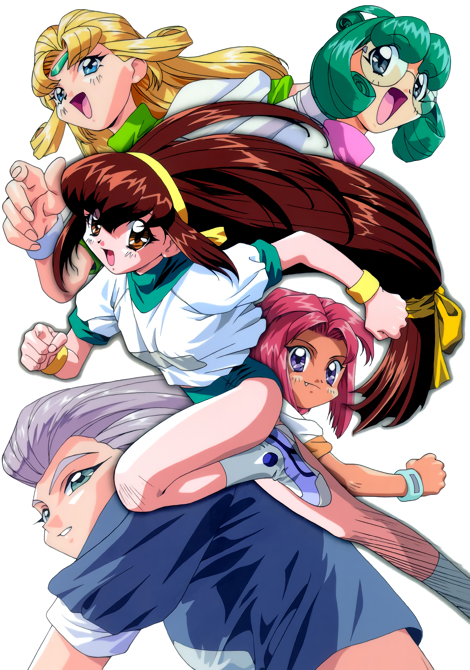 5girls, 90s, anna_respighi, aqua_eyes, ayla_v_roznovsky, battle_athletes, blonde_hair, blue_eyes