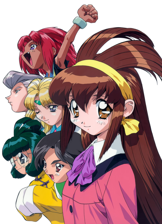 6+girls, 90s, anna_respighi, aqua_eyes, aqua_hair, arm_up, ayla_v_roznovsky, battle_athletes