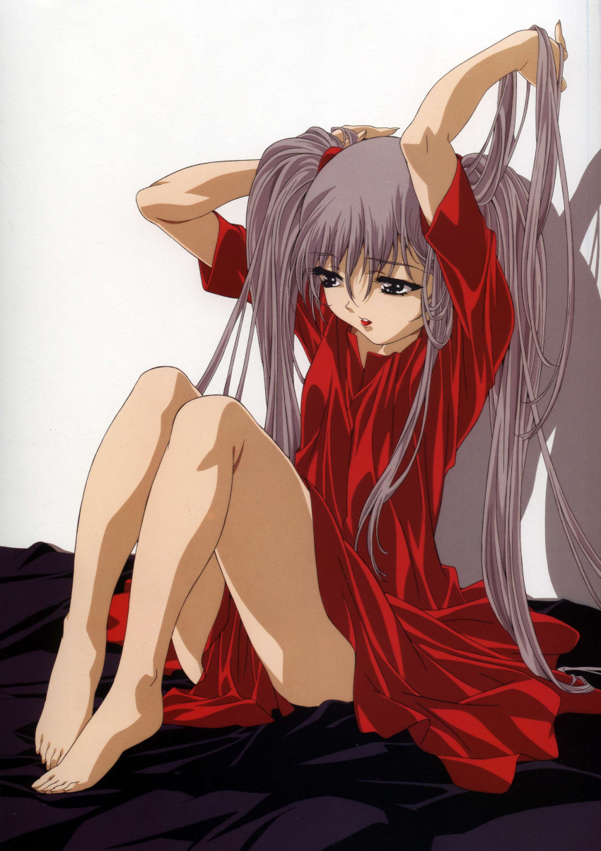 barefoot, bed, dress, feet, gotou_keiji, highres, hoshino_ruri, kidou_senkan_nadesico