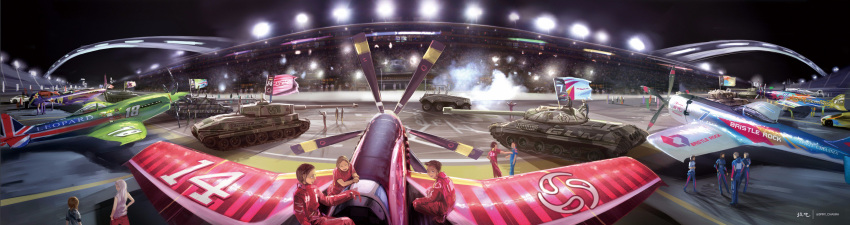 absurdres, aircraft, airplane, artist_name, car, closed_mouth, commentary, copyright_request