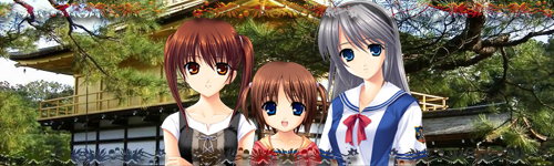 banner, blue_eyes, brown_eyes, brown_hair, child, clannad, japanese_temple, kanako
