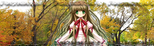 banner, blush, braid, brown_hair, forest, green_eyes, key, key_girls_fc