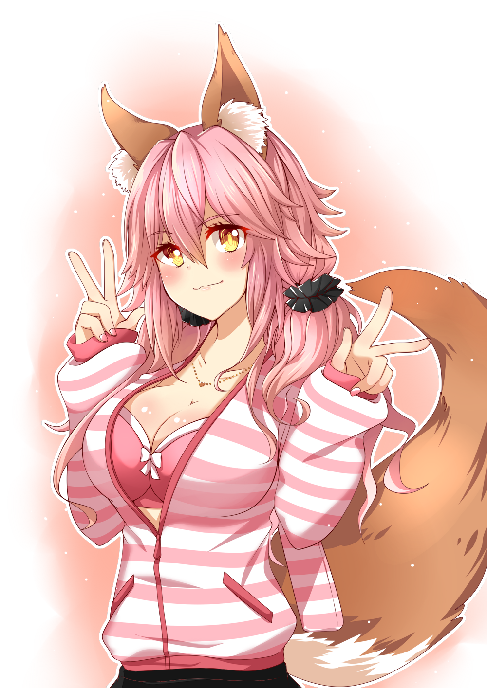 1girl, animal_ears, blush, bra, breasts, cleavage, collarbone, fate_(series)