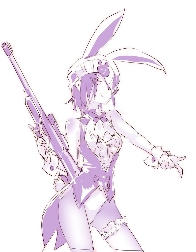 1girl, animal_ears, beanie, bow, bowtie, bunny_girl, bunny_tail, commentary