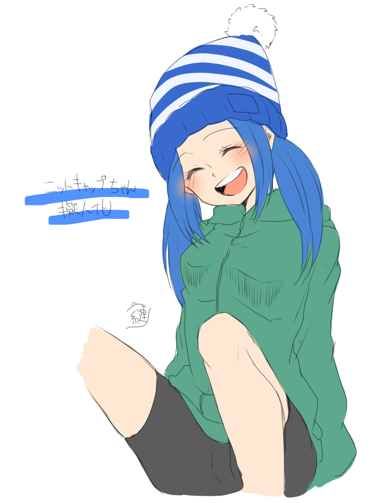 1girl, :d, ^_^, ^o^, bike_shorts, black_shorts, blue_hair, bobble-chan_(splatoon)