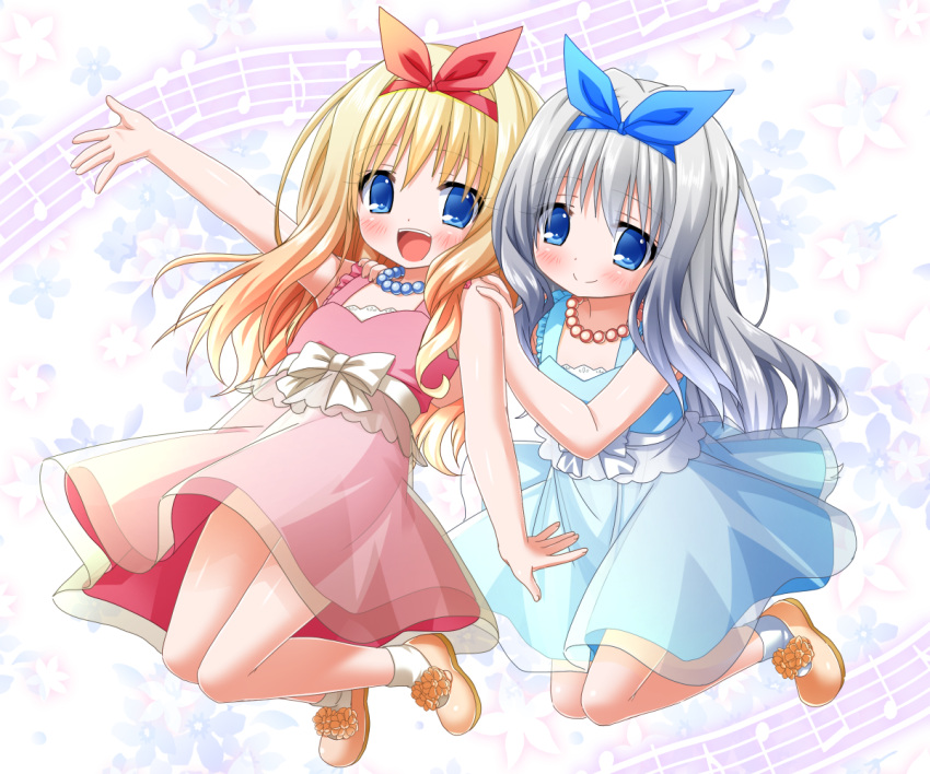 2boys, arisugawa_mimi, arisugawa_rara, blonde_hair, blue_dress, blush, brothers, crossdressinging