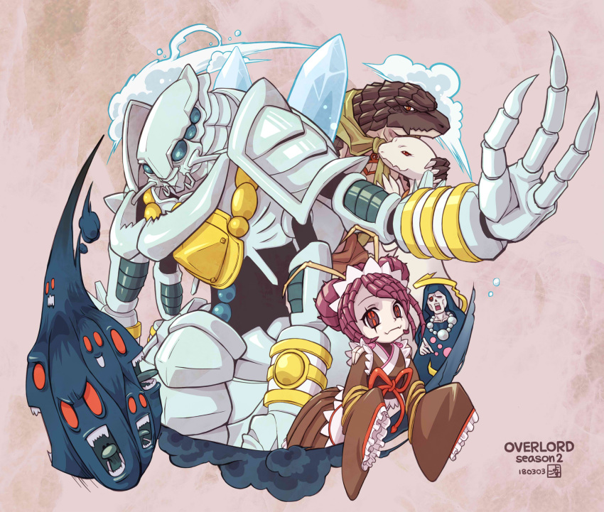 antennae, cocytus_(overlord), commentary_request, copyright_name, crusch_lulu, double_bun, entoma_vasilissa_zeta, extra_arms