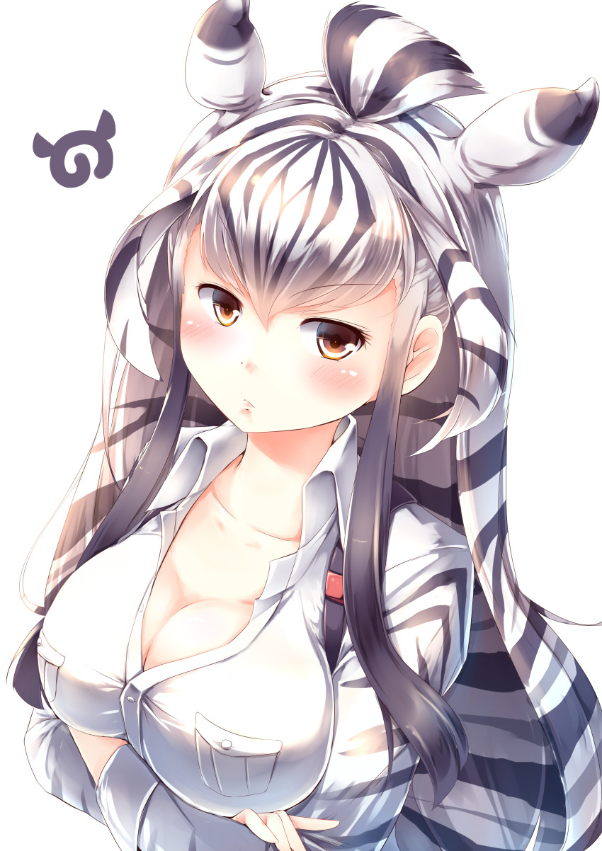 1girl, absurdres, black_hair, blush, breast_grab, breast_hold, breasts, brown_eyes