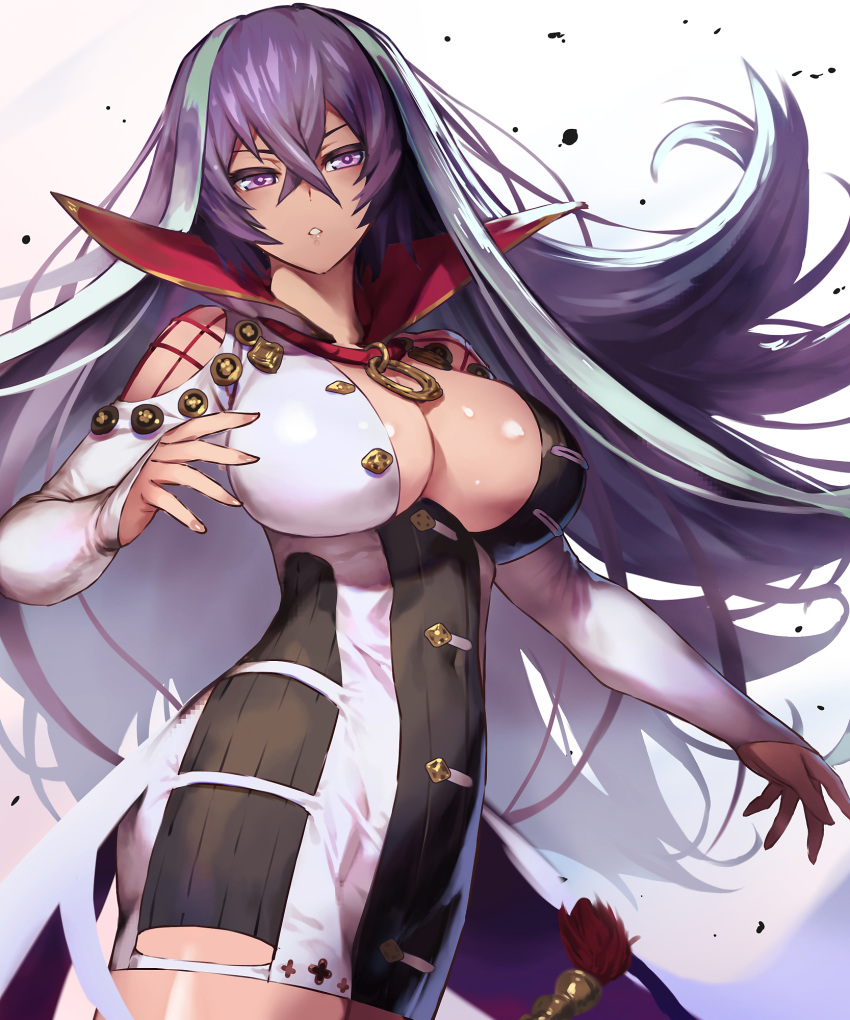 1girl, :o, aqua_hair, bare_shoulders, blush, breasts, cleavage, covered_navel
