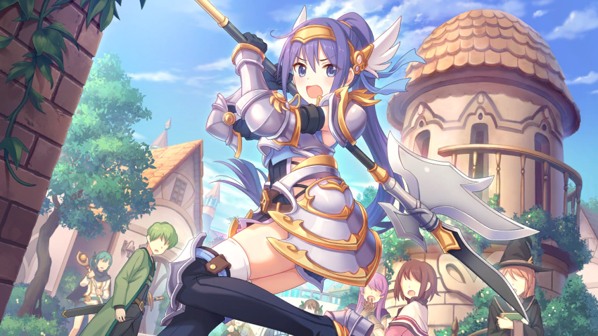 1girl, armor, boots, cygames, extra, headband, knee_boots, official_art