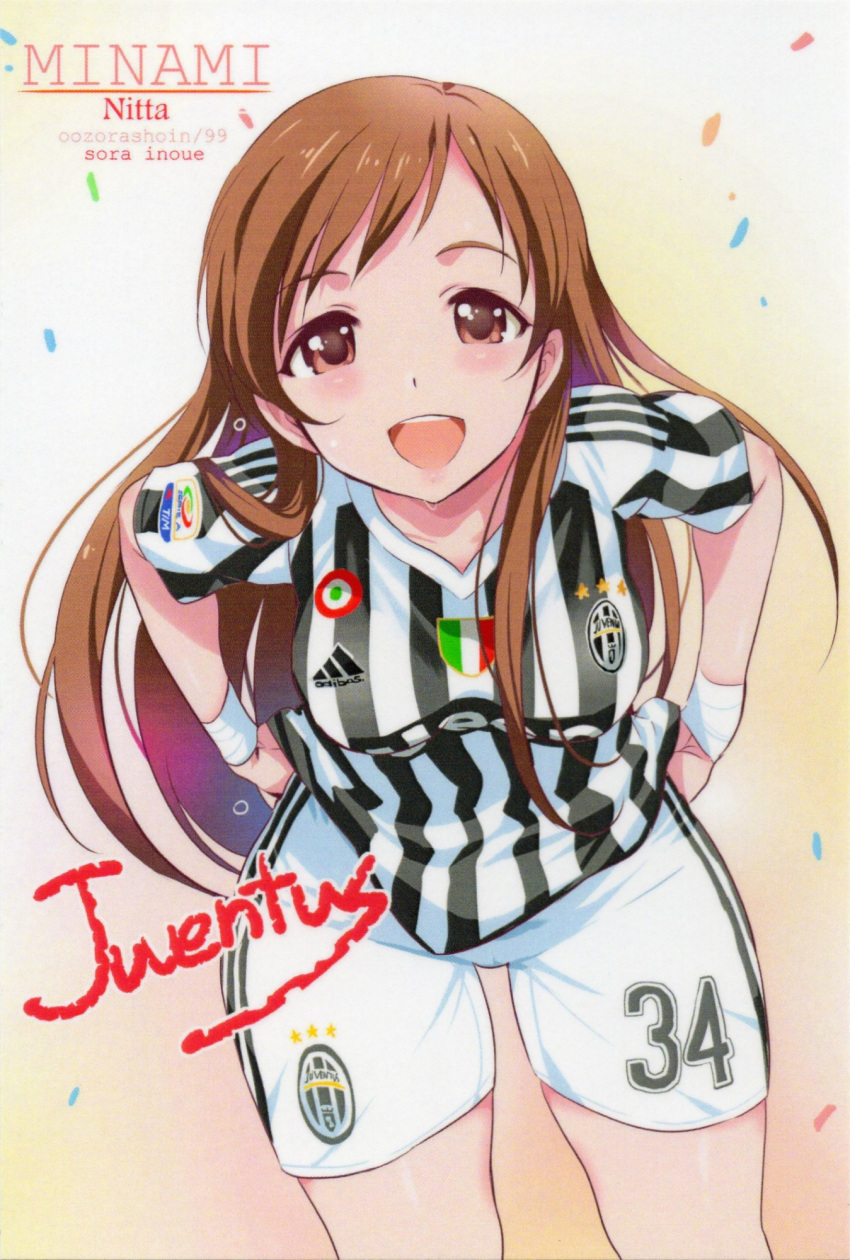 1girl, adidas, artist_name, brown_eyes, brown_hair, character_name, highres, idolmaster