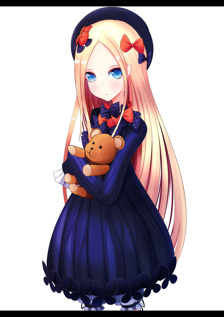 1girl, abigail_williams_(fate/grand_order), bangs, black_bow, black_dress, black_hat, blonde_hair, bloomers