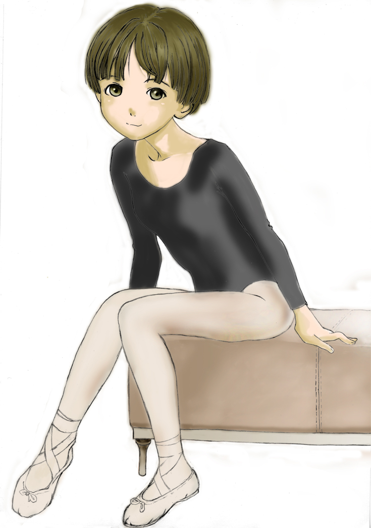 ballet, ballet_shoes, ballet_slippers, bob_cut, brown_eyes, brown_hair, kande_takuma, leotard