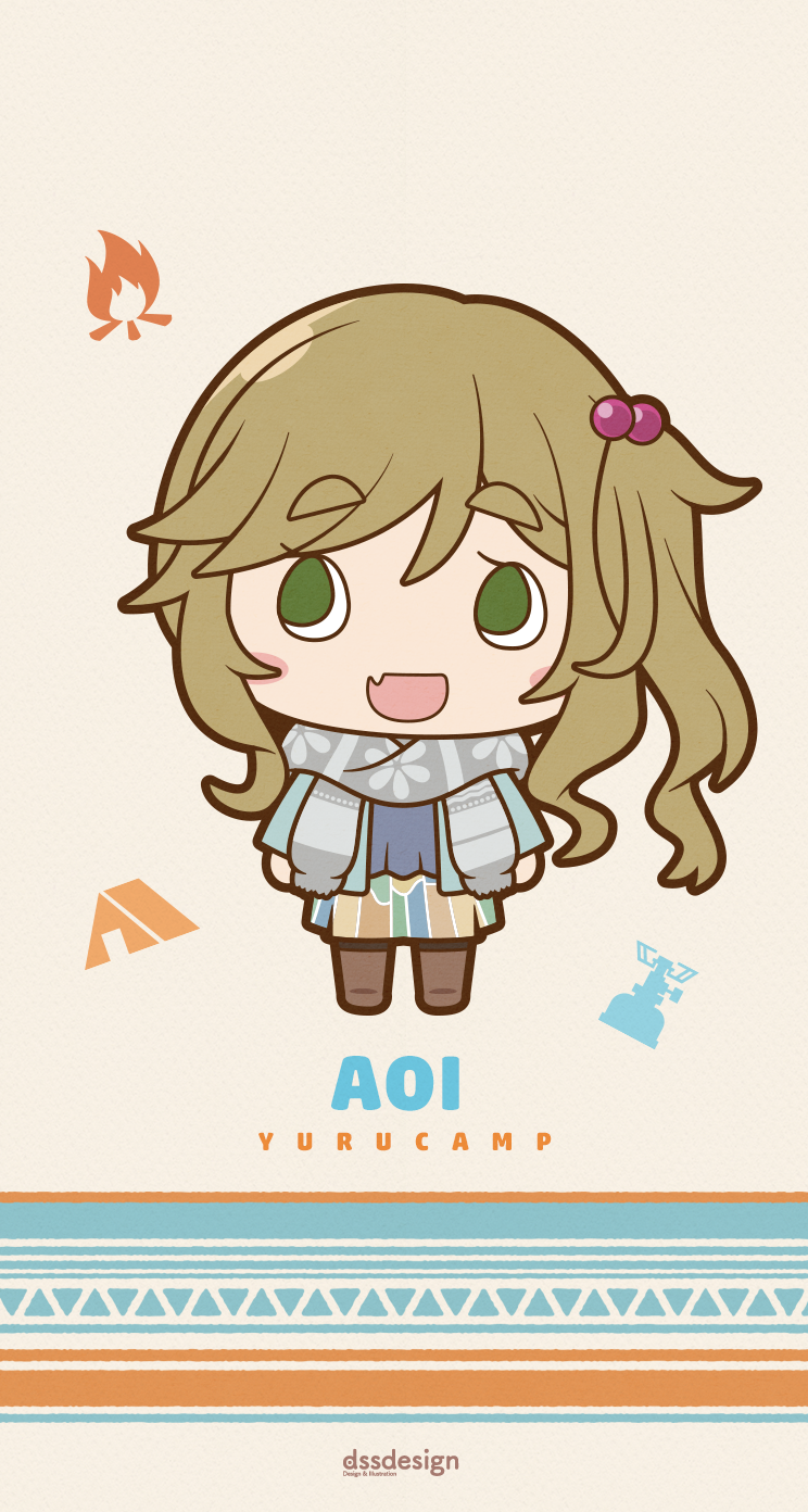 1girl, :d, arms_at_sides, artist_name, beige_background, blush_stickers, brown_hair, campfire