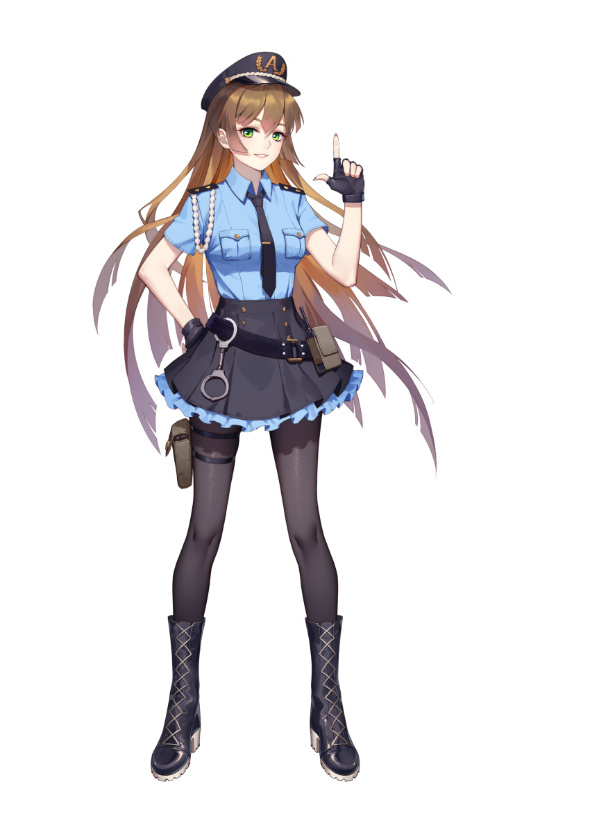 1girl, absurdres, belt, boots, brown_hair, cuffs, daye_bie_qia_lian, fingerless_gloves