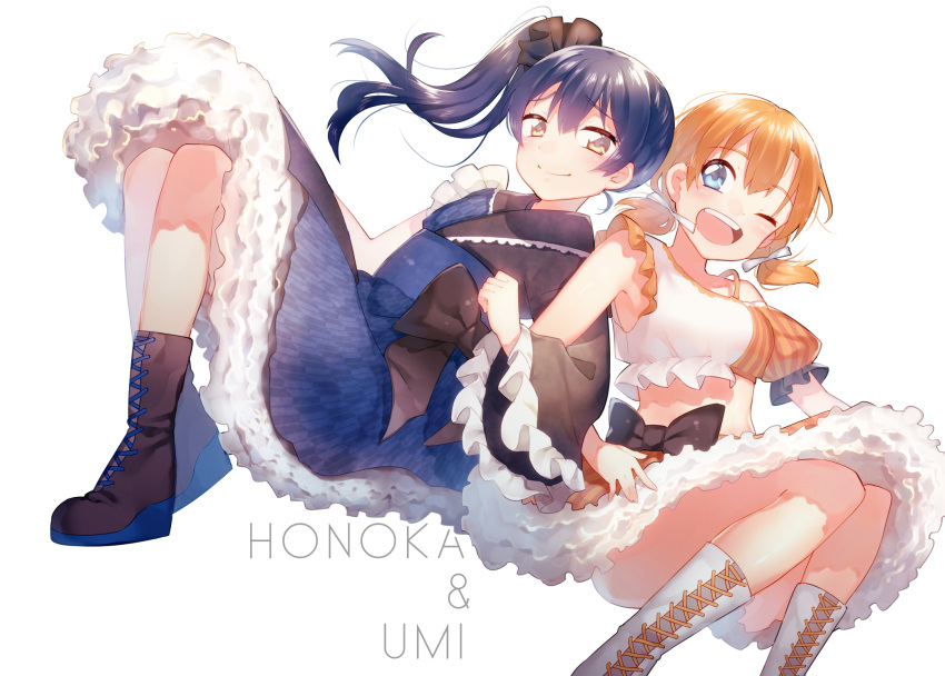 2girls, alternate_hairstyle, bangs, blue_eyes, blue_hair, blush, character_name, commentary_request