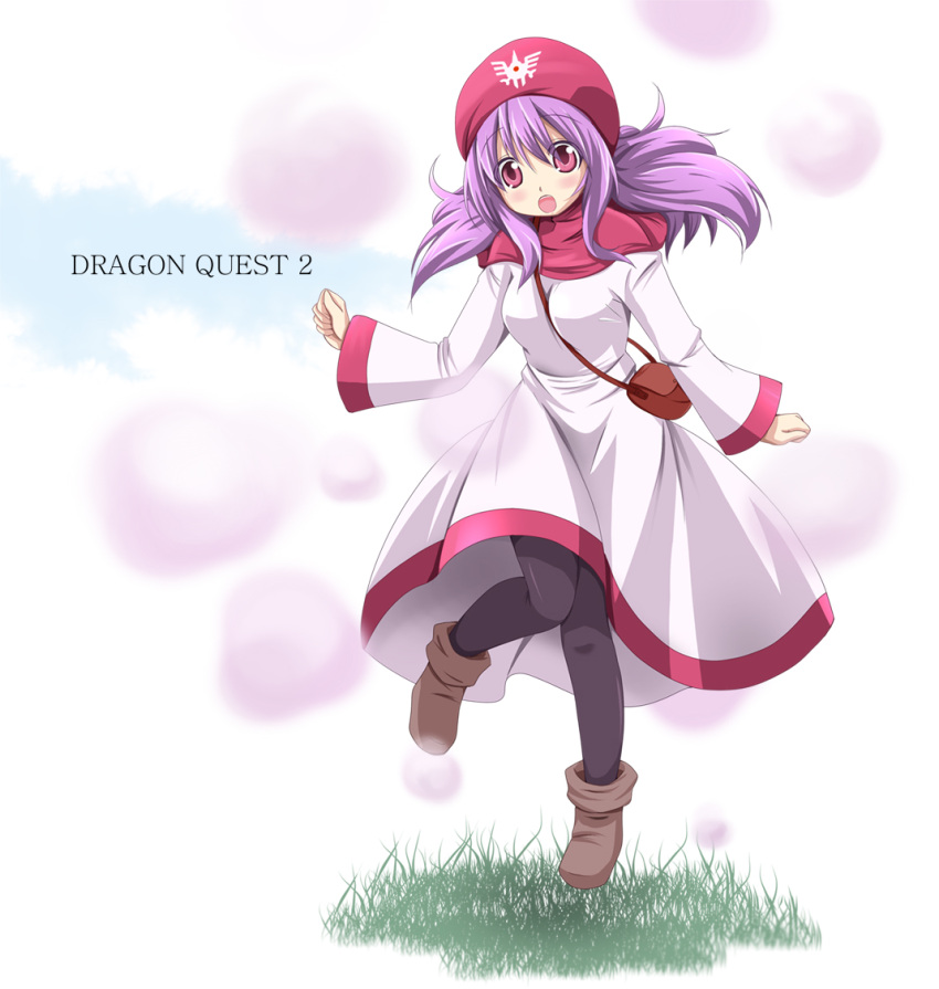 1girl, breasts, capelet, commentary_request, dragon_quest, dragon_quest_ii, dress, full_body