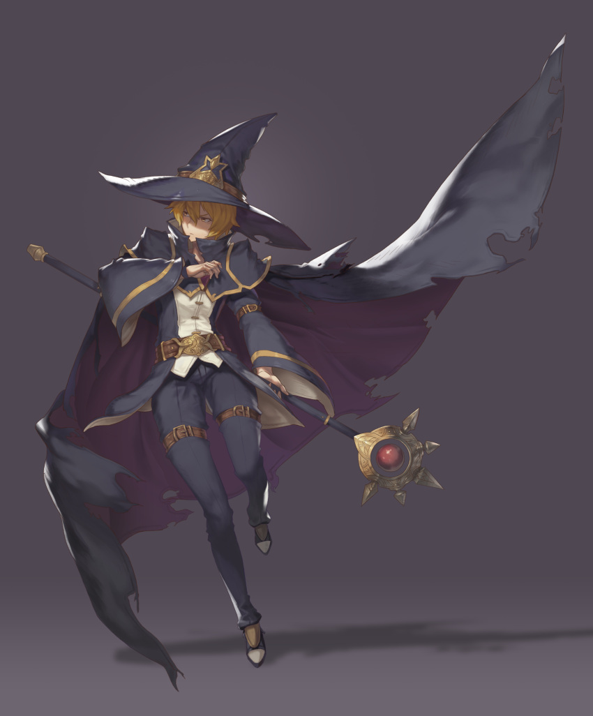 1boy, absurdres, belt, blonde_hair, cape, commentary, hat, highres