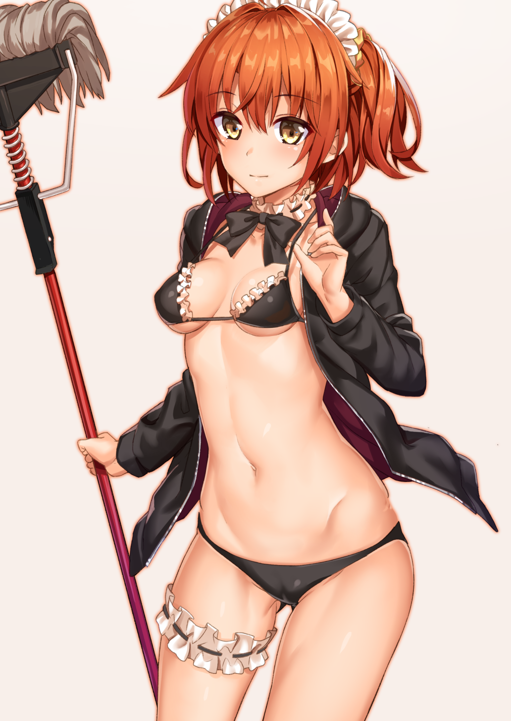 1girl, artoria_pendragon_(all), artoria_pendragon_(swimsuit_rider_alter), artoria_pendragon_(swimsuit_rider_alter)_(cosplay), bikini_top, black_bikini_top, black_bow, black_jacket