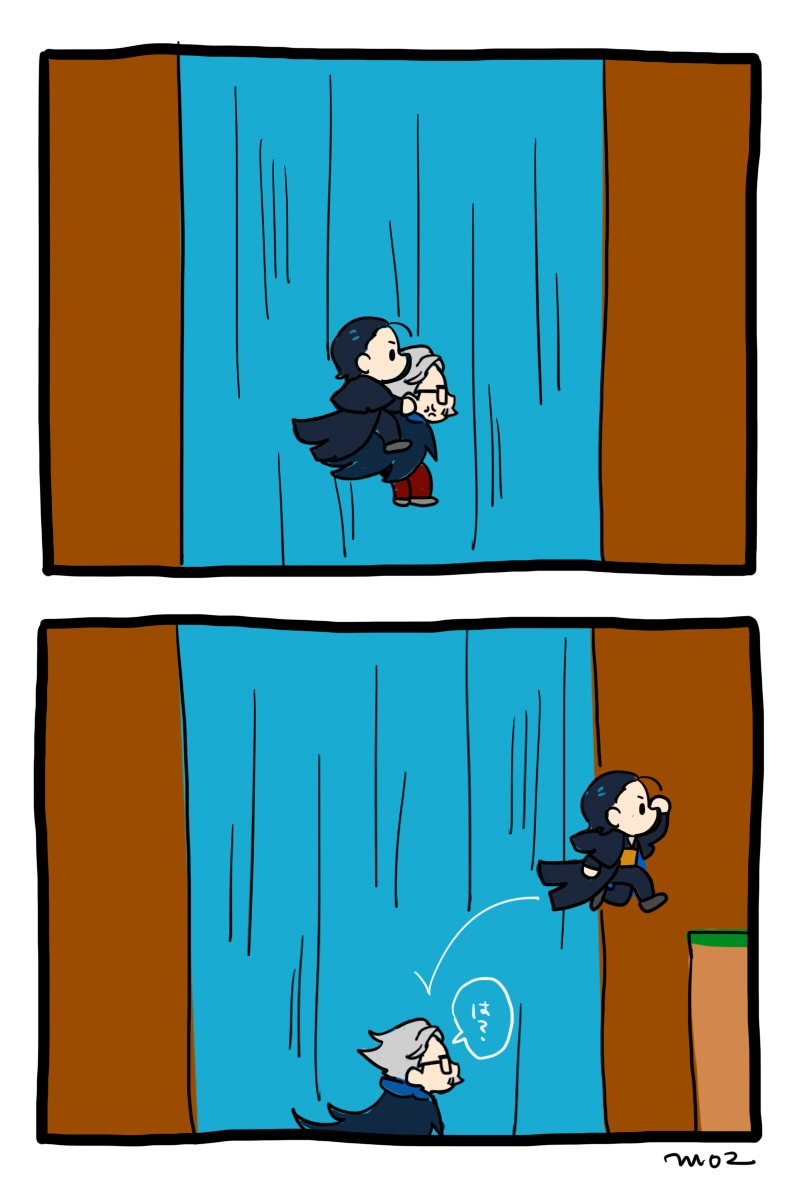 2boys, 2koma, anger_vein, black_hair, cape, carrying, chibi, comic