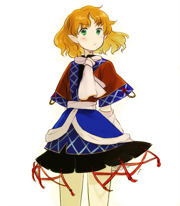 armwarmers, blonde_hair, green_eyes, iwamoto_james, mizuhashi_parsee, pointy_ears, scarf, short_hair, touhou