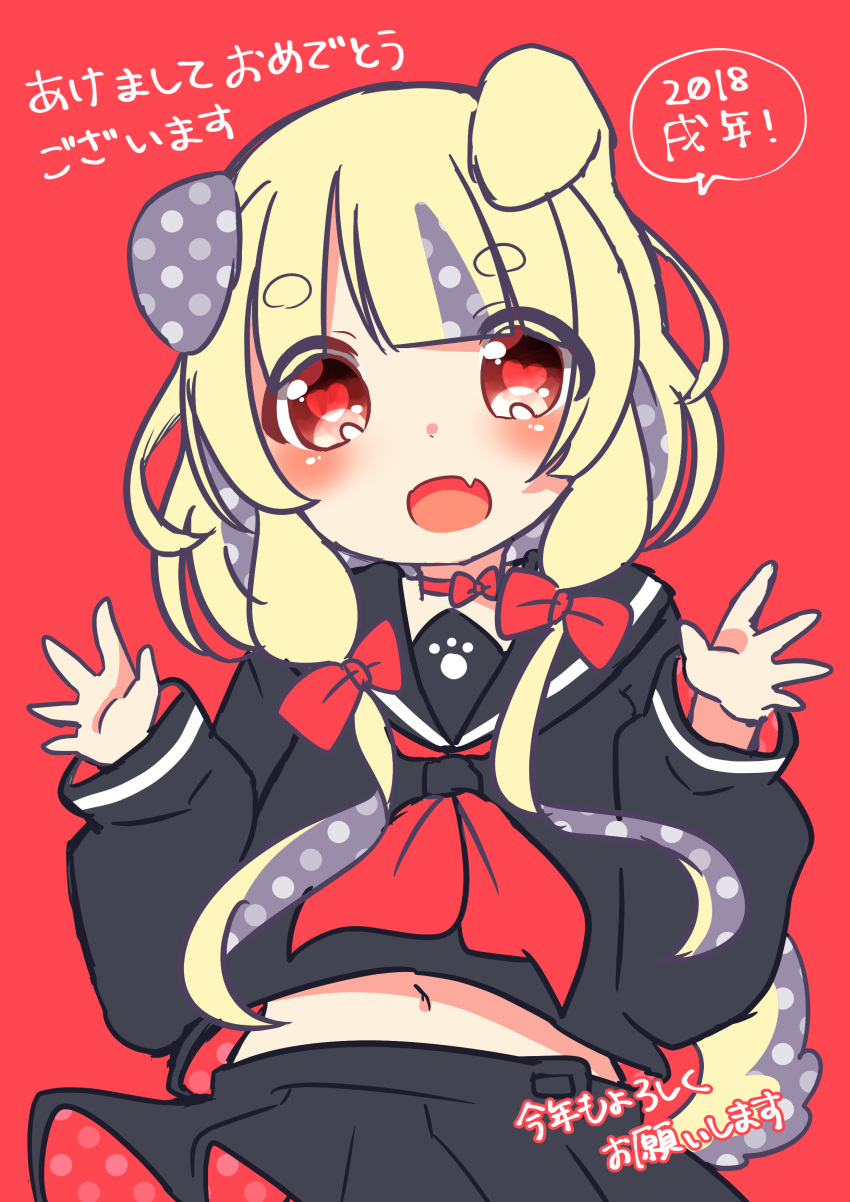 1girl, 2018, :d, absurdres, animal_ears, bangs, black_serafuku, black_shirt