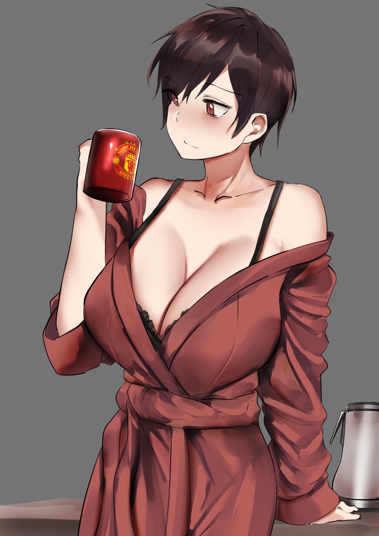 1girl, bare_shoulders, black_bra, bra, breasts, brown_eyes, brown_hair, cleavage