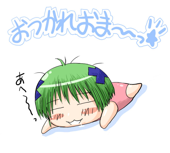 green_hair, mikazukimo, ninagawa_amuro, saliva, short_hair, translation_request, umisho