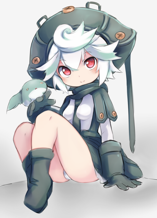1girl, blush, boots, commentary_request, creature, creature_on_hand, gloves, green_hair
