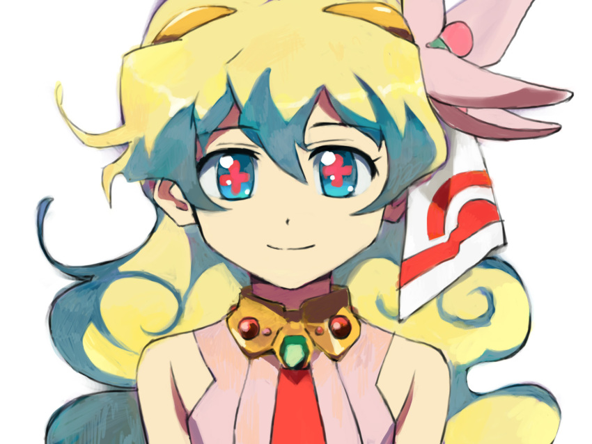 blue_eyes, bust, ekia_tomomaya, flower, hair_flower, hair_ornament, highres, long_hair, nia_teppelin, portrait, smile, tengen_toppa_gurren_lagann, yamamoto_akie