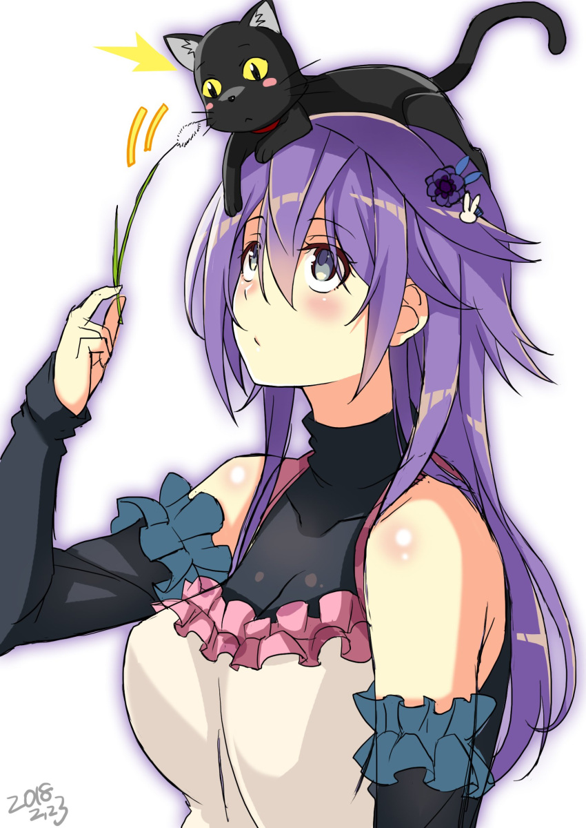 1girl, absurdres, anemone_(flower_knight_girl), animal, animal_on_head, apron, artist_request, bare_shoulders