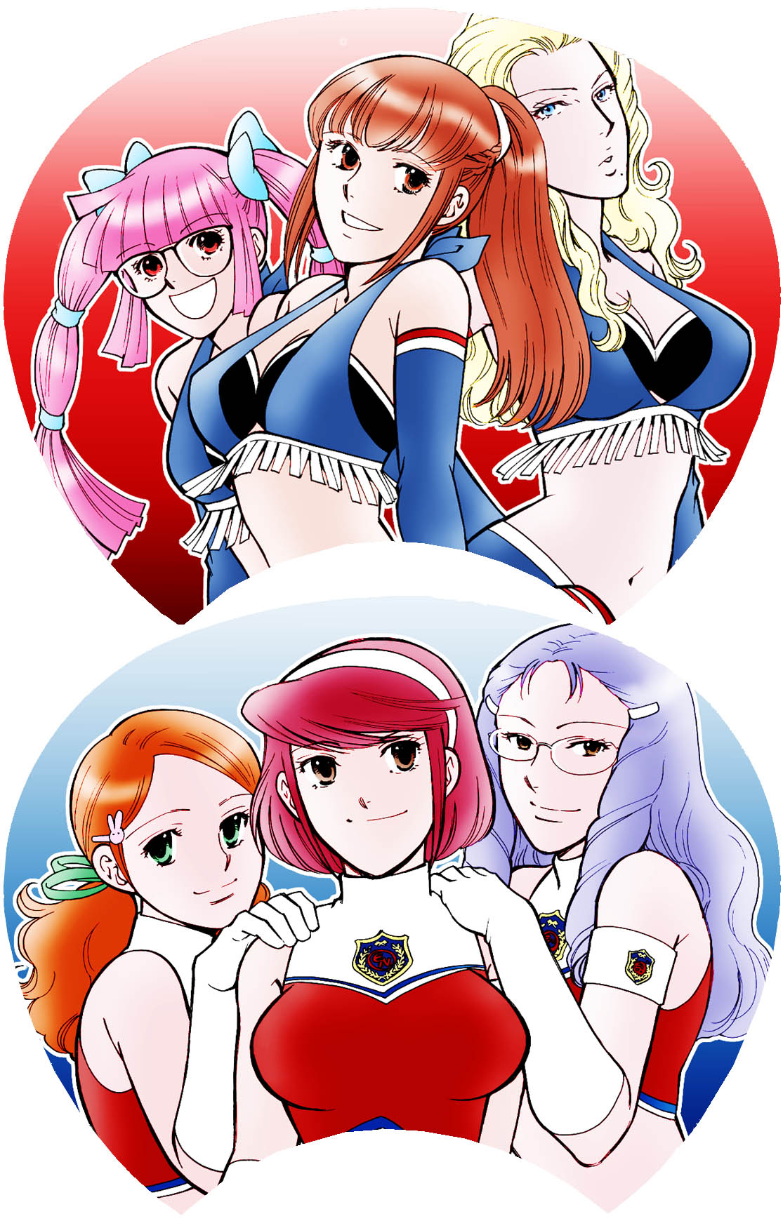6+girls, amemiya_sayaka, anna_lindhurst, blonde_hair, blue_eyes, breasts, brown_eyes, brown_hair