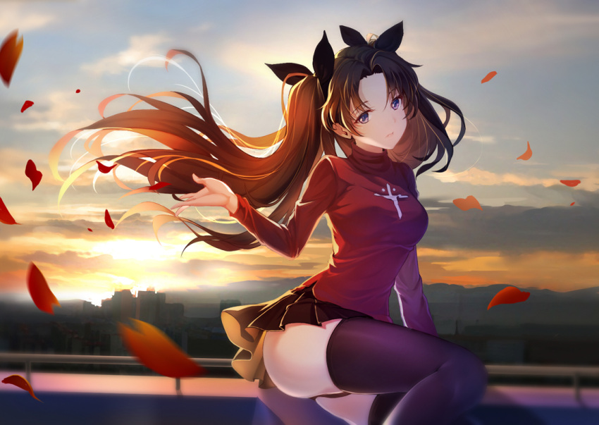 1girl, andy_h, ass, black_legwear, blush, fate/stay_night, fate_(series), hair_ribbon