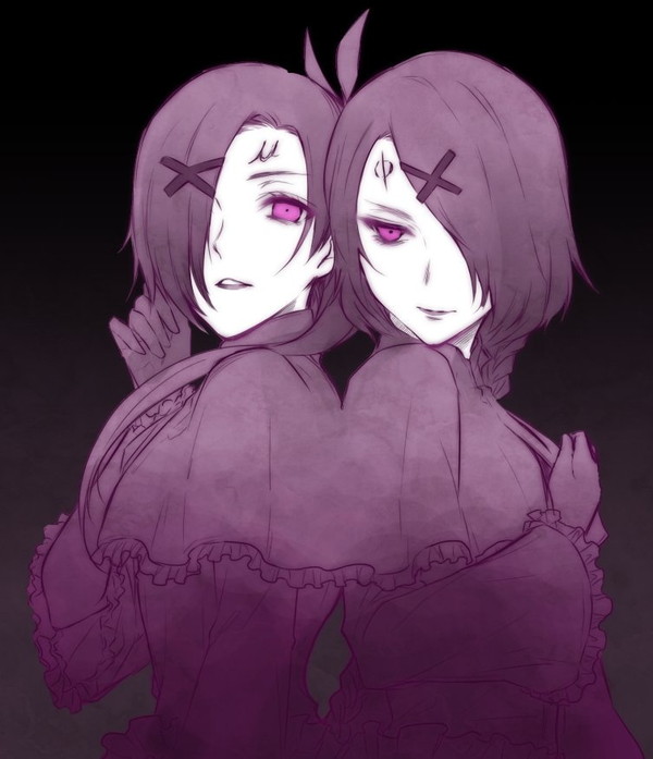 2girls, braid, capelet, frills, gloves, hair_ornament, hair_over_one_eye, hairclip