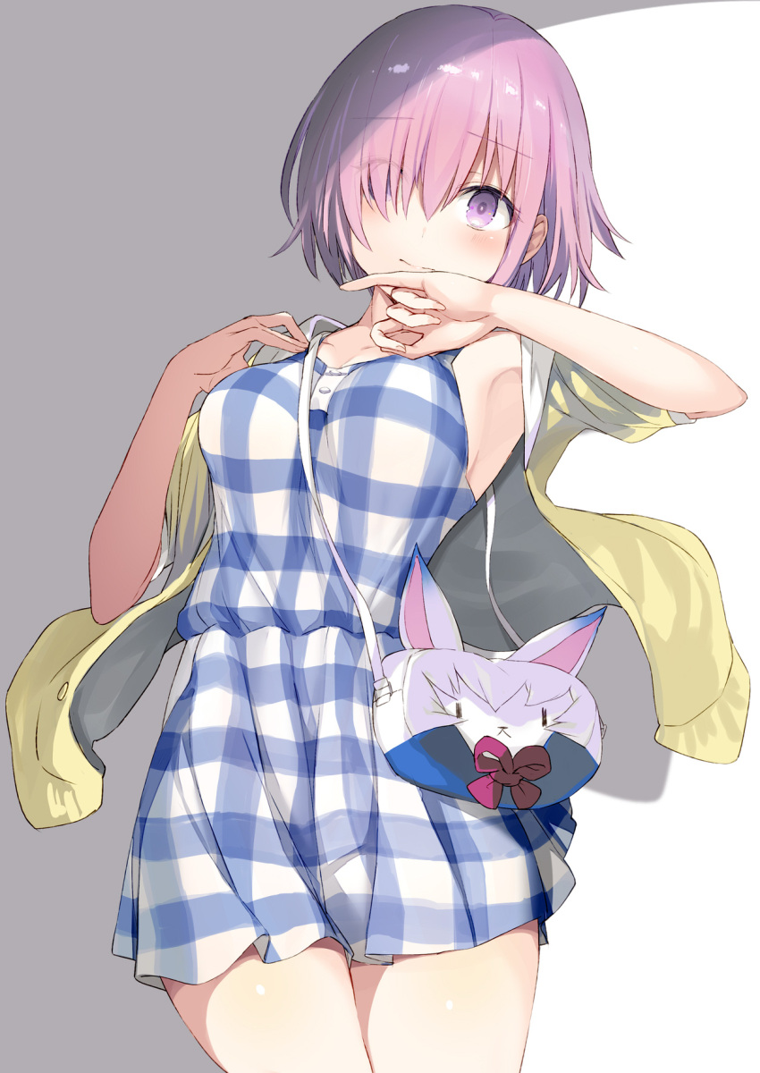 1girl, armpits, bag, bangs, blush, breasts, closed_mouth, collarbone