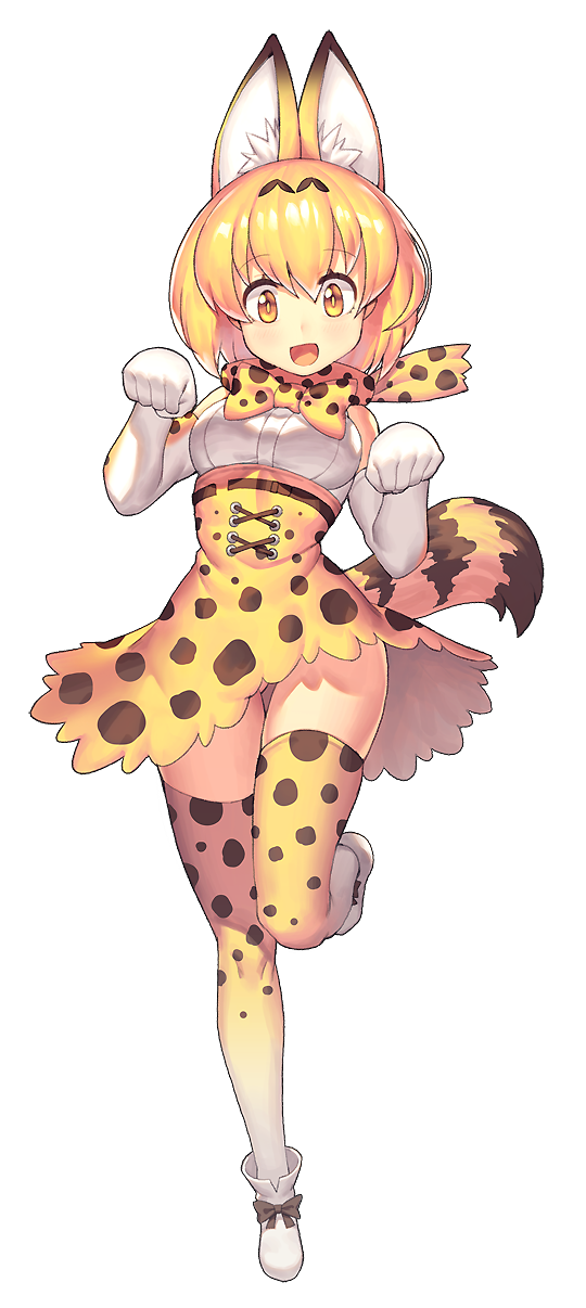 1girl, :d, animal_ears, belt, blonde_hair, bow, bowtie, elbow_gloves